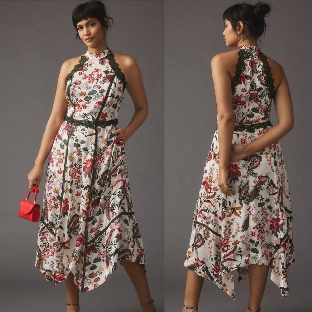 By Anthropologie Lace Floral Trim A-Line Dress Size 12
